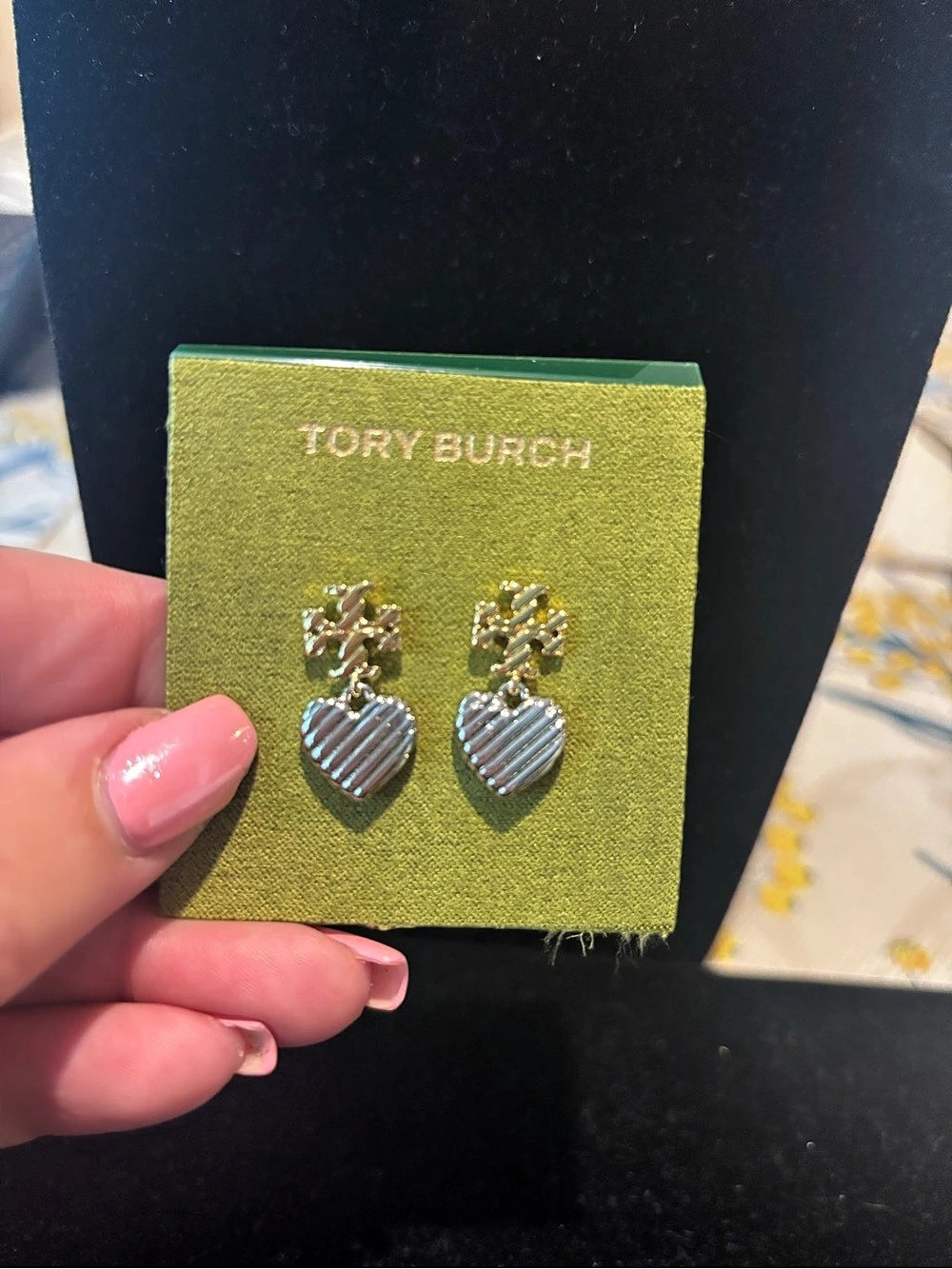 Tory Burch Heart Drop Earrings in Silver & Gold NWT